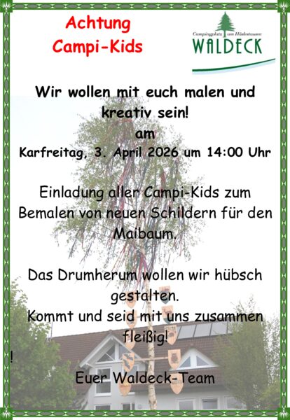 Einladung zur Campi-Kids Malaktivität am Karfreitag 2026, Campingplatz Waldeck